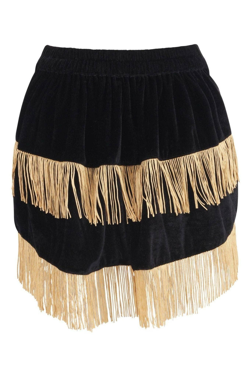Shake It Burlesque Bustle Skirt in Black Velvet w/Gold Fringe