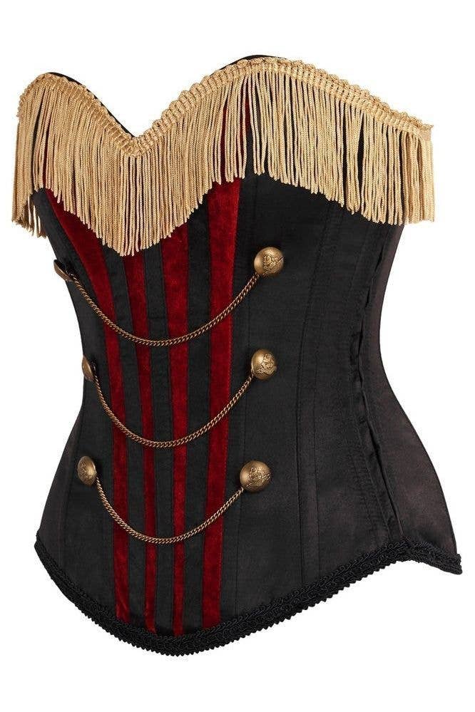 Top Drawer Burlesque Mistress of Ceremonies Steel Boned Corset w/Gold Fringe