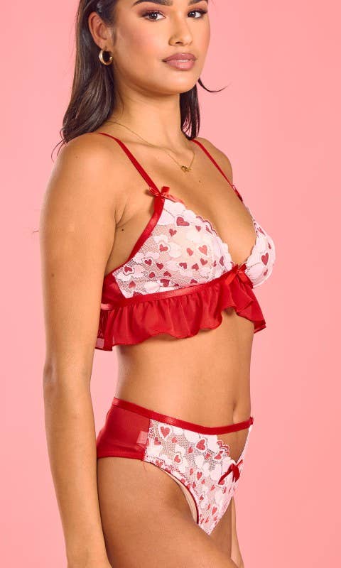 Be Still My Beating Heart Bralette and Skirt Set with Matching Thong