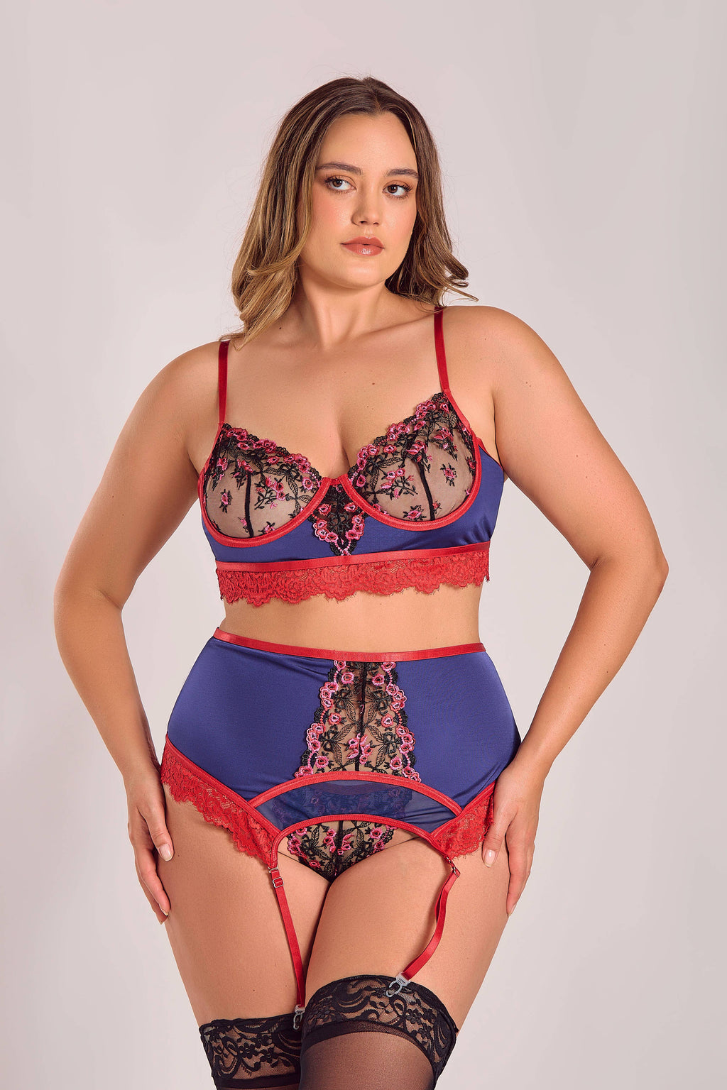 Intense Passion Embriodered Floral and Lace Lingerie Set