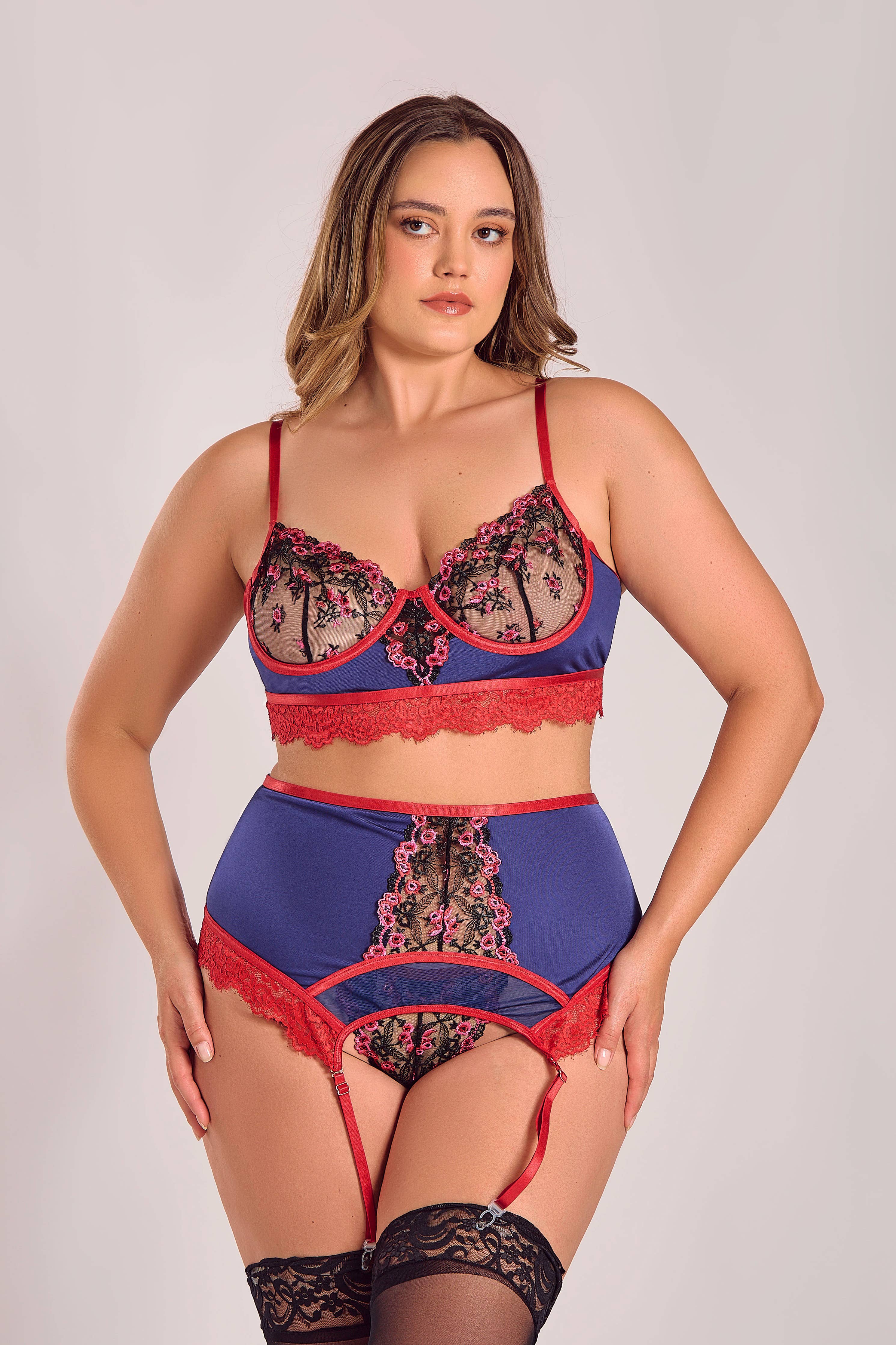 Intense Passion Embriodered Floral and Lace Lingerie Set