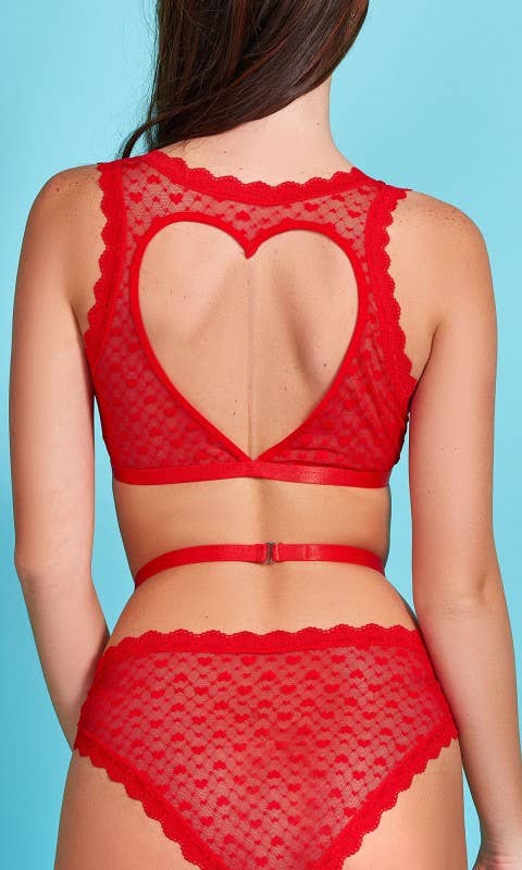 Dalia Hearts and Ruffles Mesh Babydoll and Hipster Set