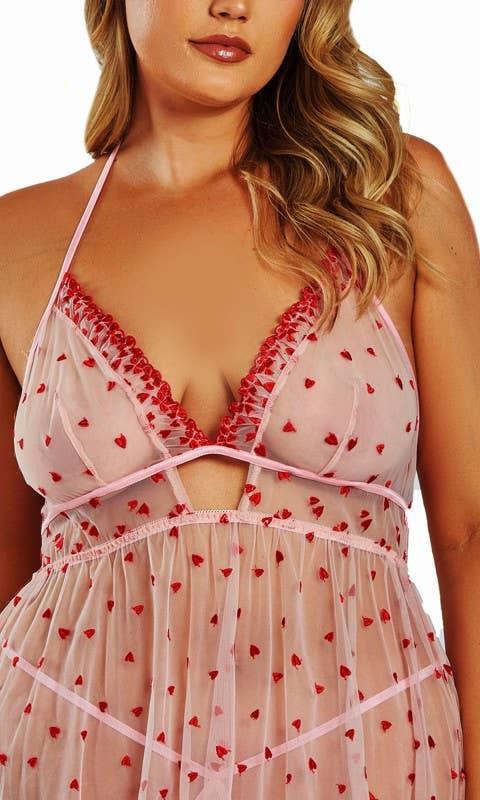 Vivian Embroidered Hearts Babydoll Set - Plus