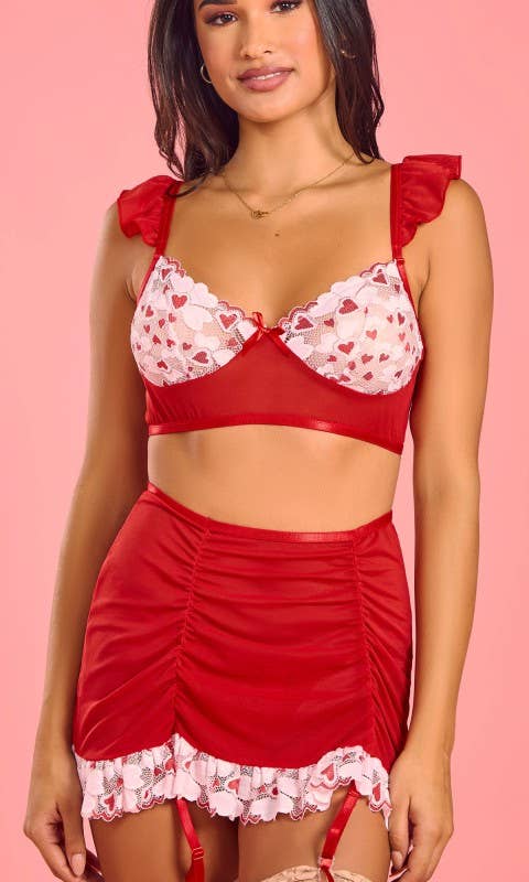 Be Still My Beating Heart Bralette and Skirt Set with Matching Thong