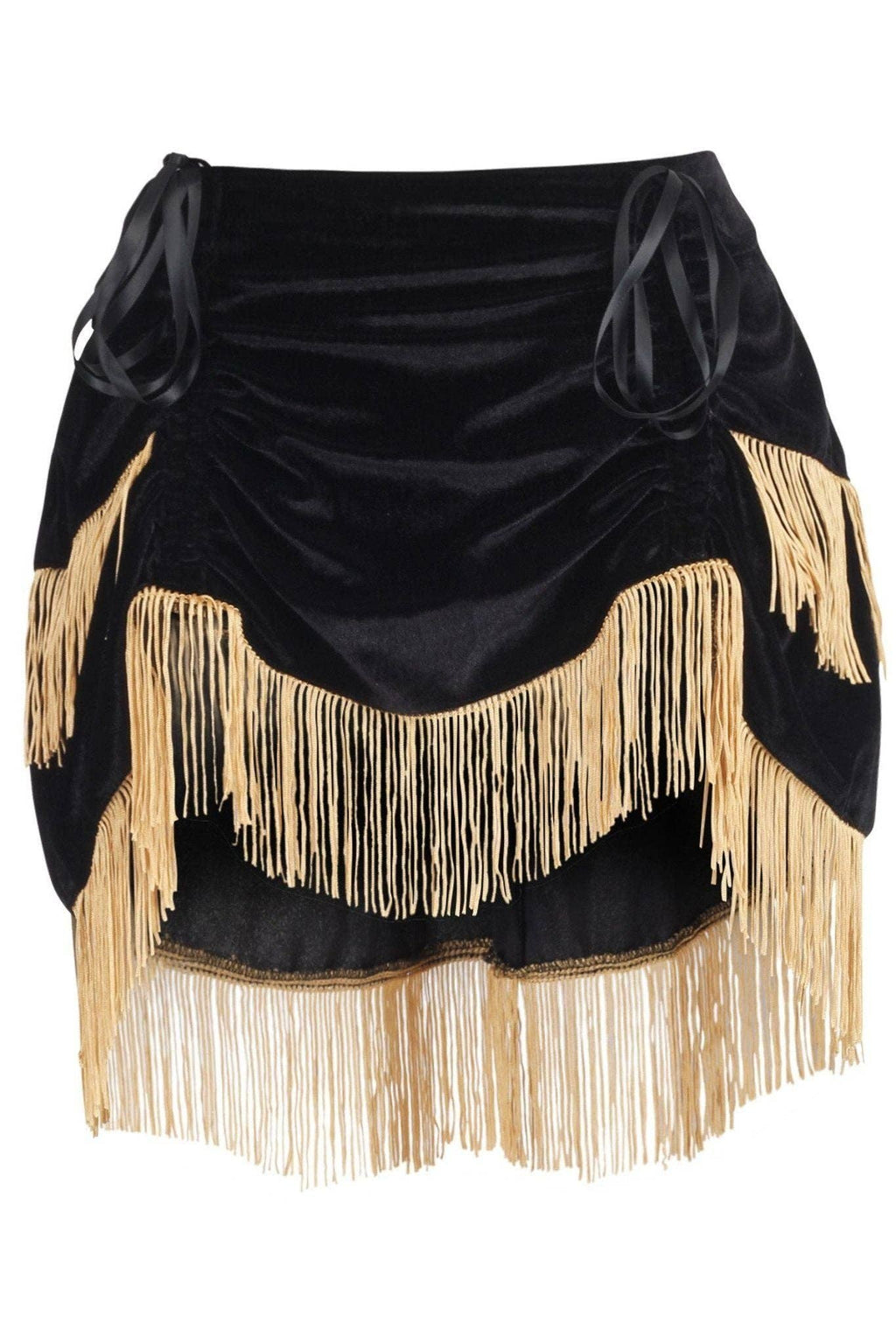 Shake It Burlesque Bustle Skirt in Black Velvet w/Gold Fringe