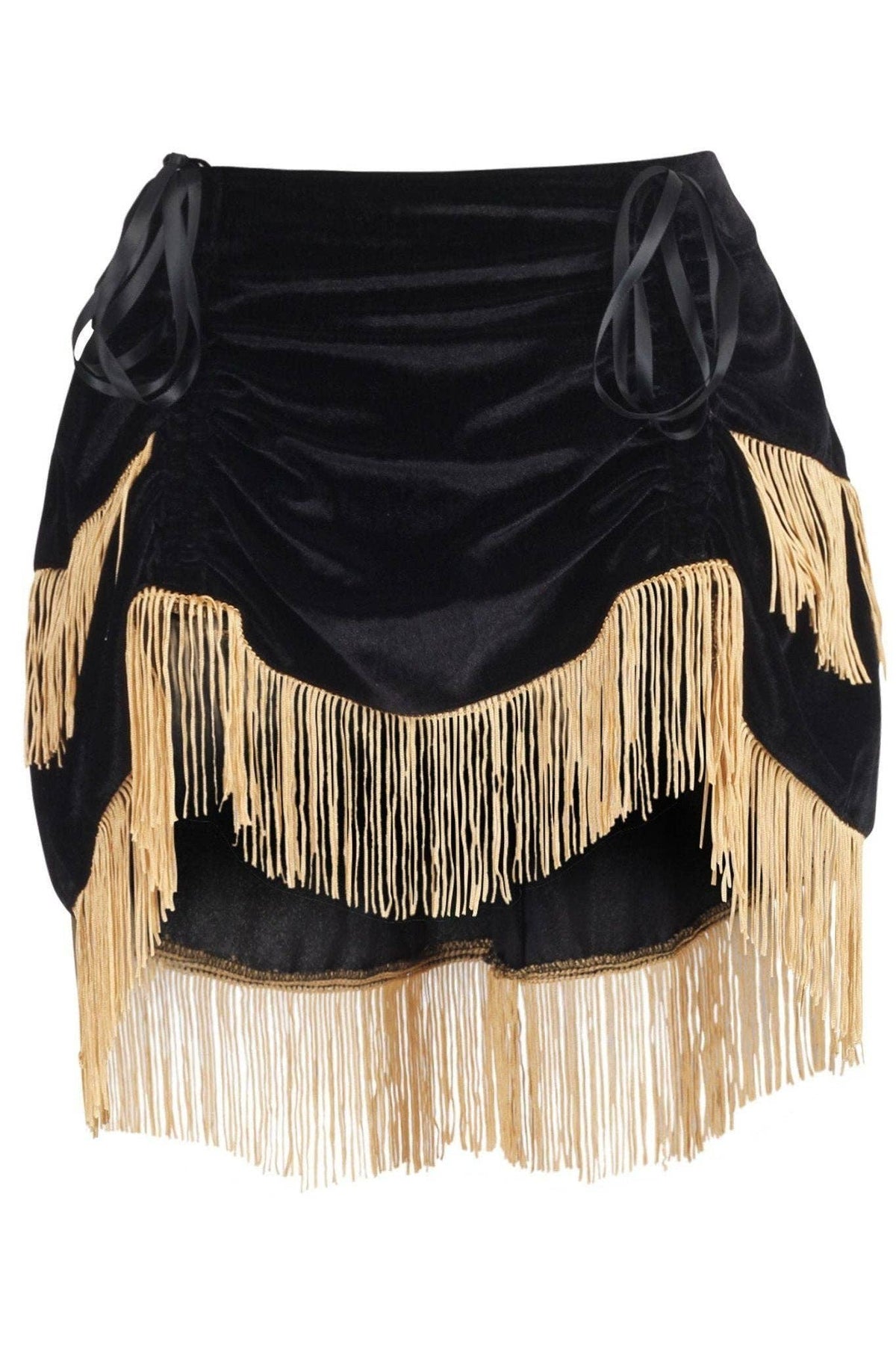 Shake It Burlesque Bustle Skirt in Black Velvet w/Gold Fringe