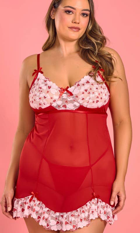 Be Still My Beating Heart Bralette and Skirt Set with Matching Thong