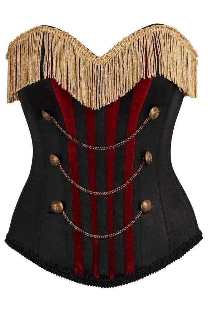 Top Drawer Burlesque Mistress of Ceremonies Steel Boned Corset w/Gold Fringe