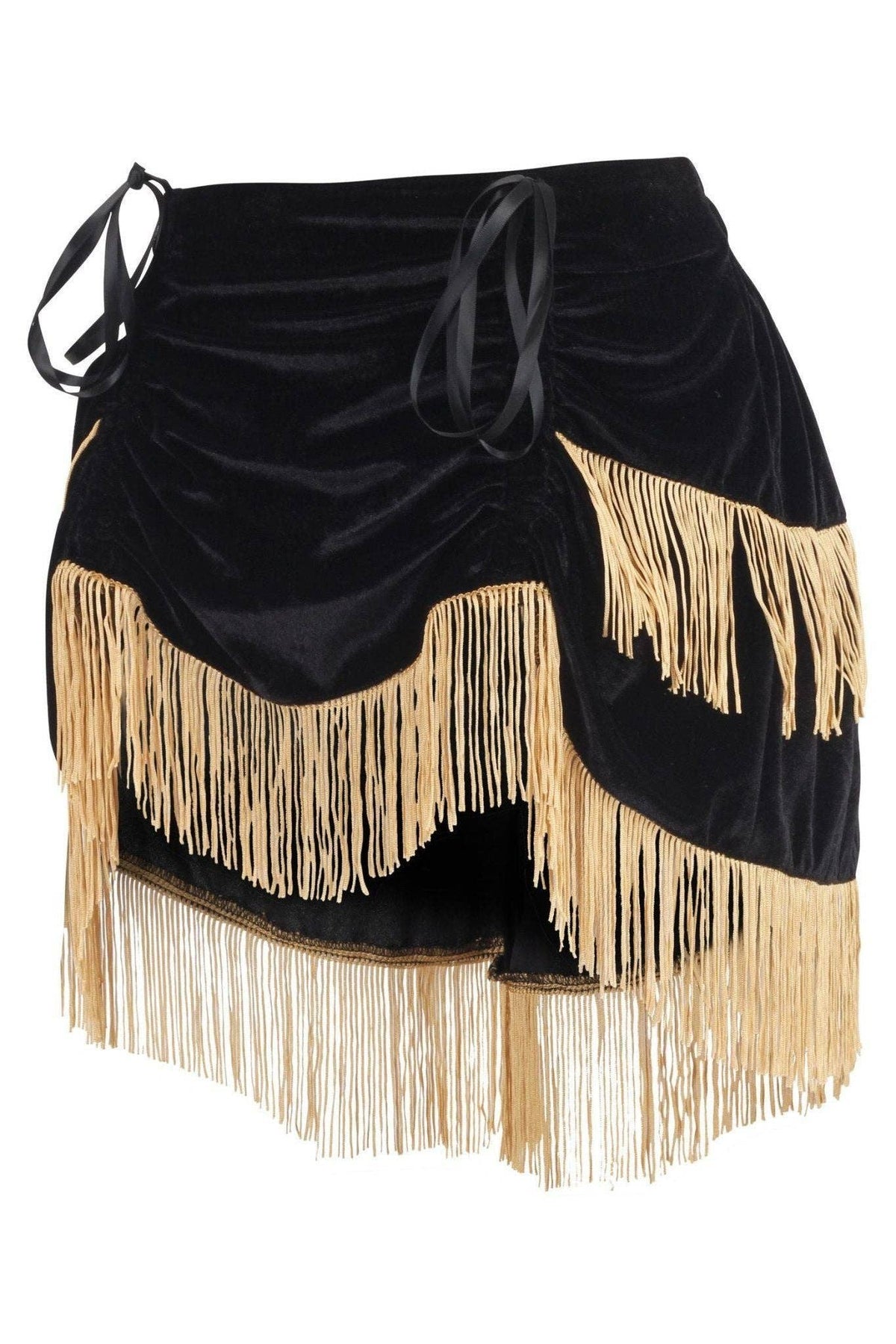 Shake It Burlesque Bustle Skirt in Black Velvet w/Gold Fringe