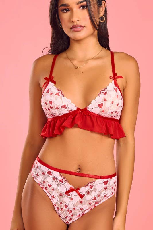 Be Still My Beating Heart Bralette and Skirt Set with Matching Thong